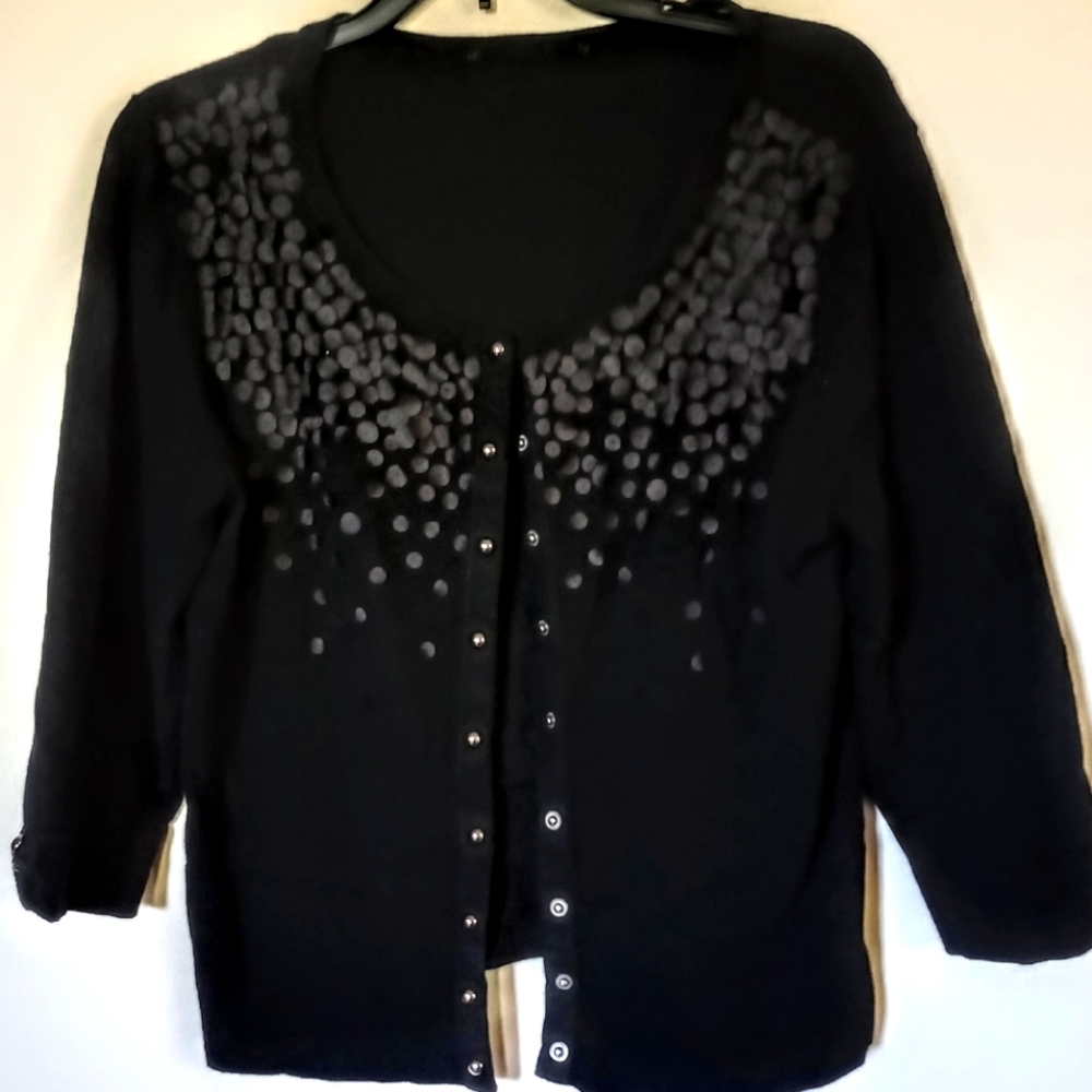 DRESSY BLACK SWEATER, 3/4 SLEEVE, SIZE SMALL